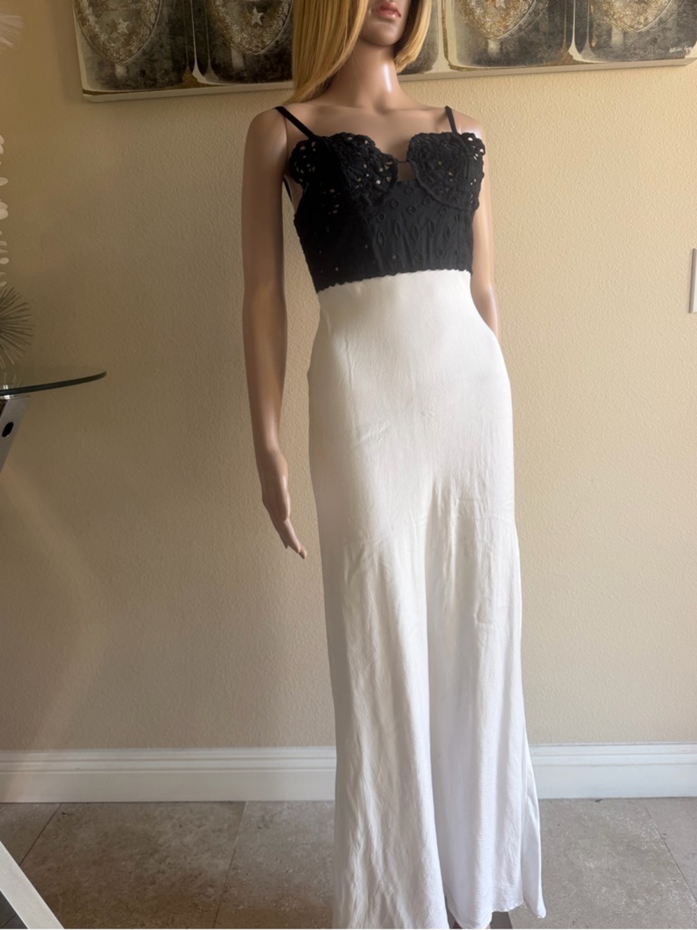 Topshop Black Lace Bodice White Maxi Gown